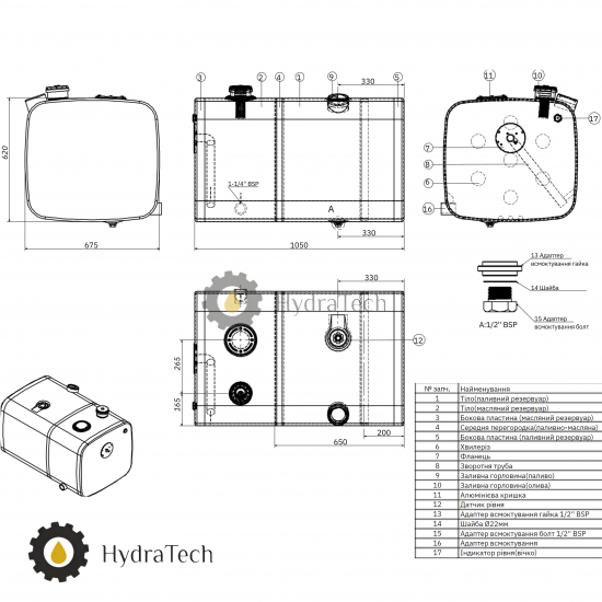 Паливно-гідравлічний бак Hydra Tech 480л Паливно-гідравлічний бак Hydra Tech 480л