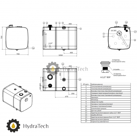 Паливно-гідравлічний бак Hydra Tech 480л Паливно-гідравлічний бак Hydra Tech 480л