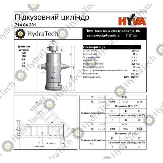 Циліндр HYVA UMB 129-5-0980