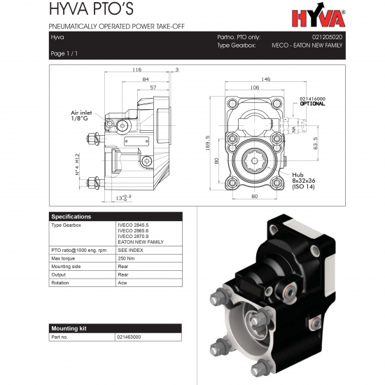 Коробка відбору потужності HYVA до EATON NEW FAMILY Коробка відбору потужності HYVA до EATON NEW FAMILY