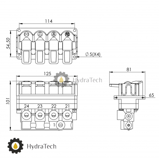 Пневматичний пульт управління на 4 клавіші HydraTech Пневматичний пульт управління на 4 клавіші HydraTech
