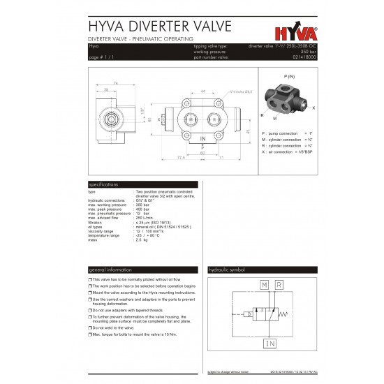 Гідравлічний кран HYVA 3/2 Гідравлічний кран HYVA 3/2